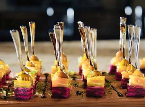 Maui private chef gourmet starter beet and goat cheese bites.